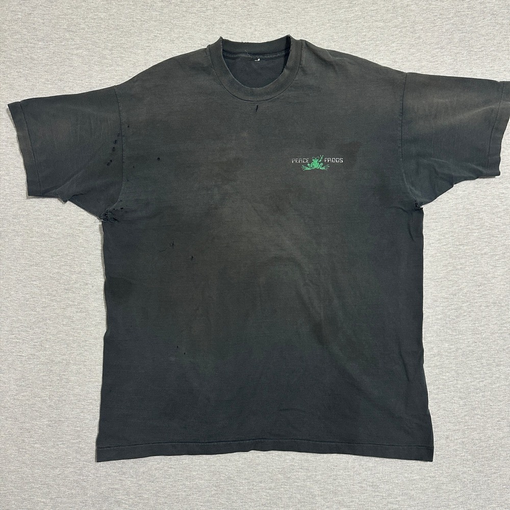 Vintage Peace Frogs T Shirt Faded Black Distressed Graphic Tee 90s Rare Mens XL